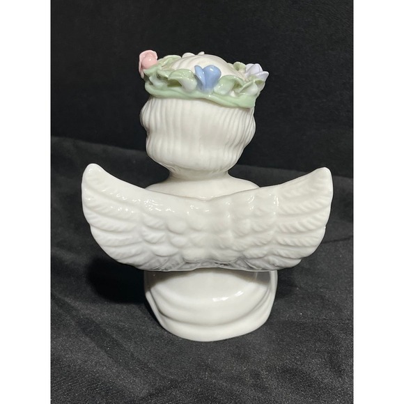 Small Glazed Ceramic angel reading bible. Flower headband. Shelf Decor. - Picture 3 of 6